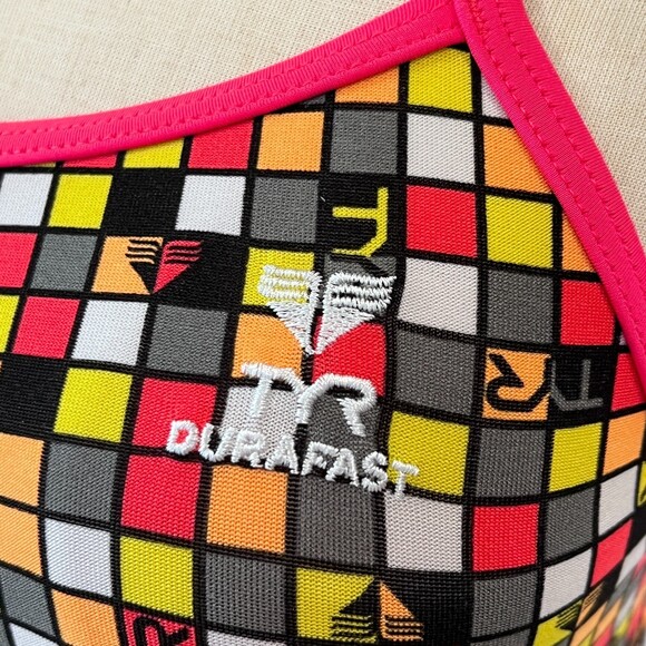 TYR Check Pink One Piece Swimsuit Multicolor Durafast Size 30/XS - Picture 8 of 8